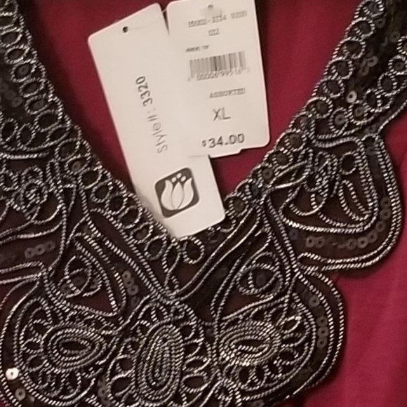Tank Top by Annabelle New York.  Wine Color with a Black and Silver Applique. - Picture 2 of 5